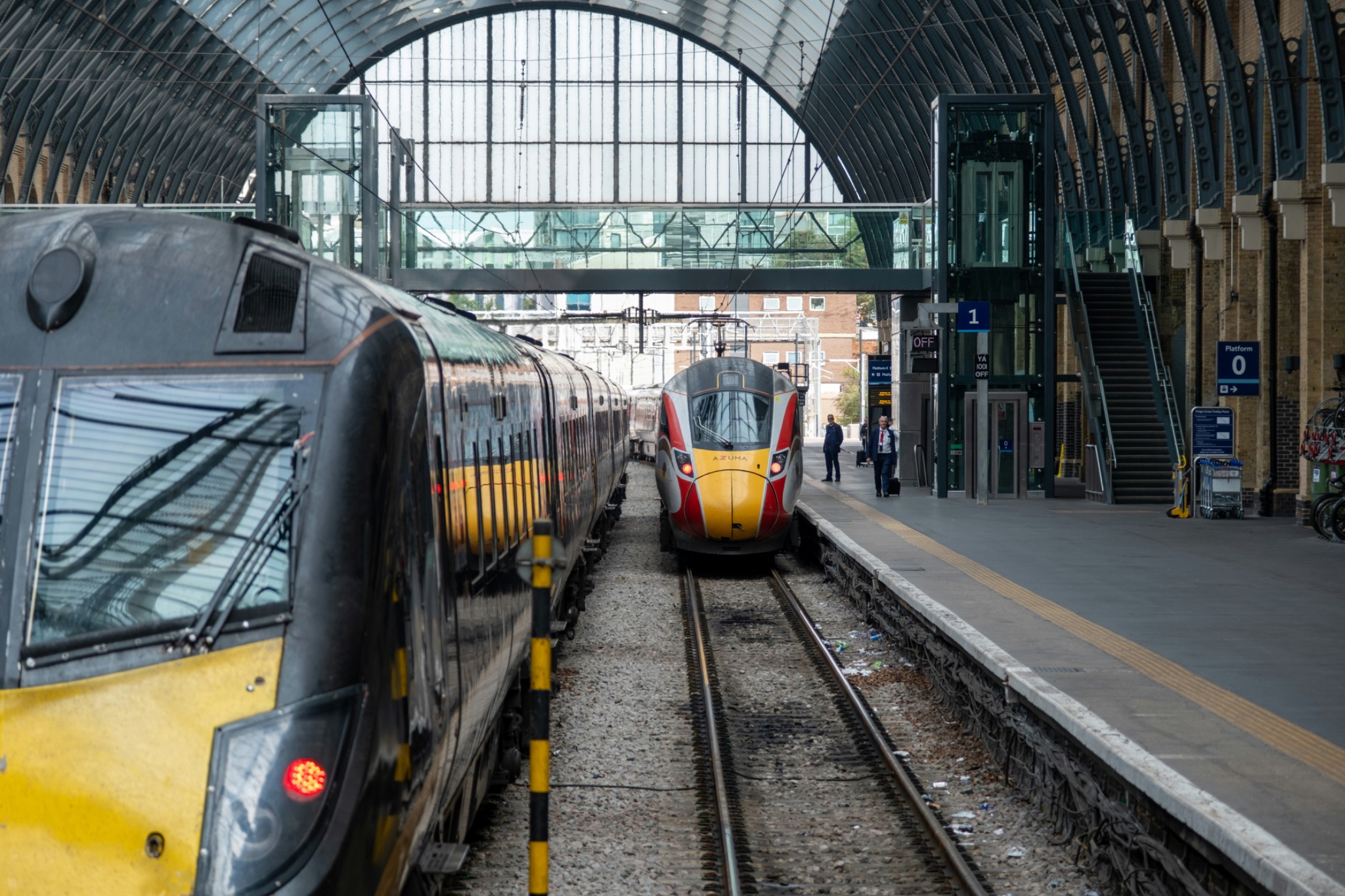 Trains at a railway station.